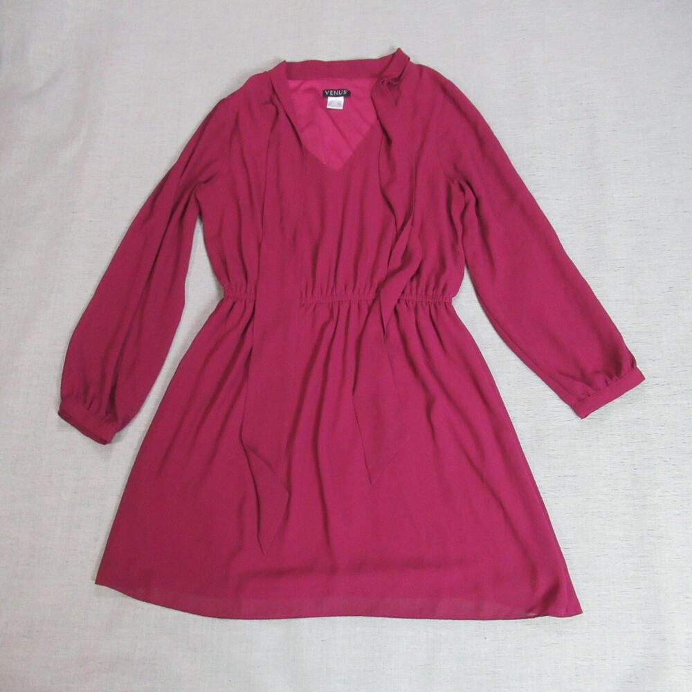 Venus Dress Womens Medium Wine Long Sleeve Flowy Boho Chic Blouson Sexy Evening